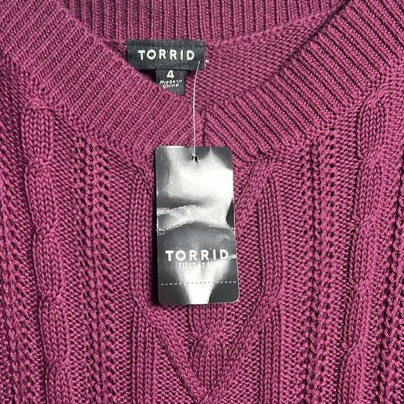 Torrid Burgundy Purple Cable Knit Open Shoulder Tunic Sweater - Picture 5 of 8